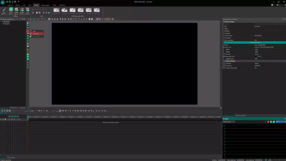 Adding a curve line to a video in VSDC