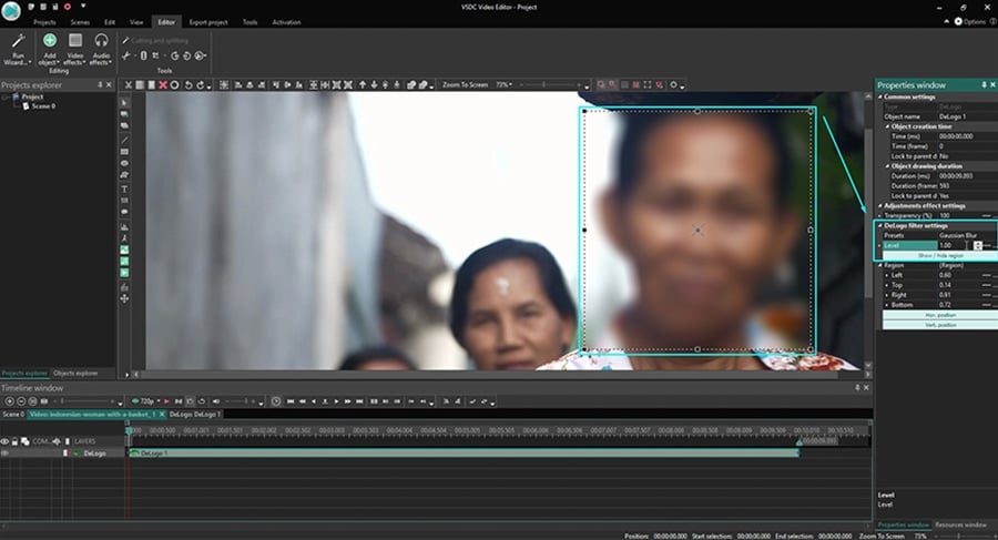 How to blur an object in a movie using VSDC