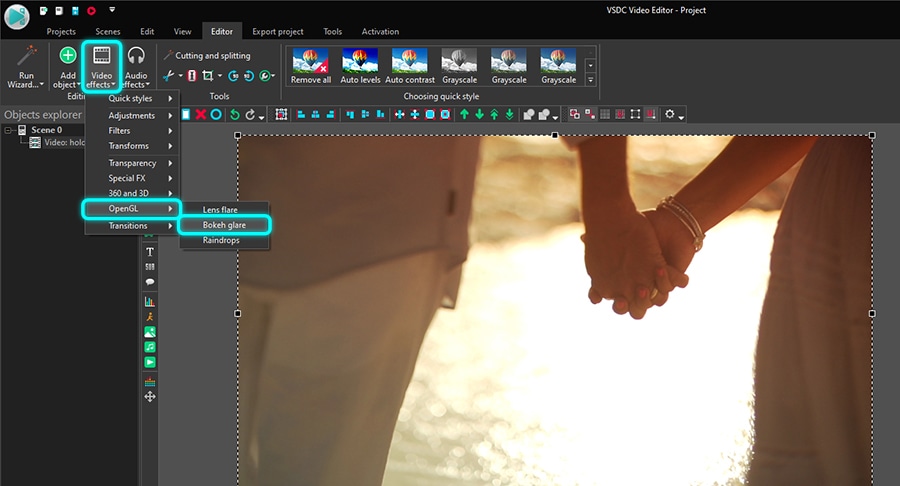 How to apply the Bokeh glare effect in VSDC Free Video Editor