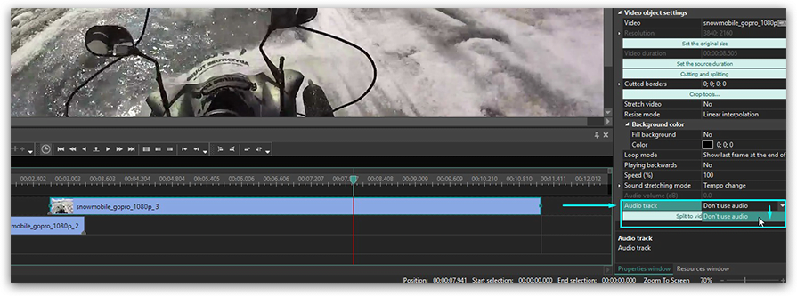 How to mute the original audio track in a GoPro video