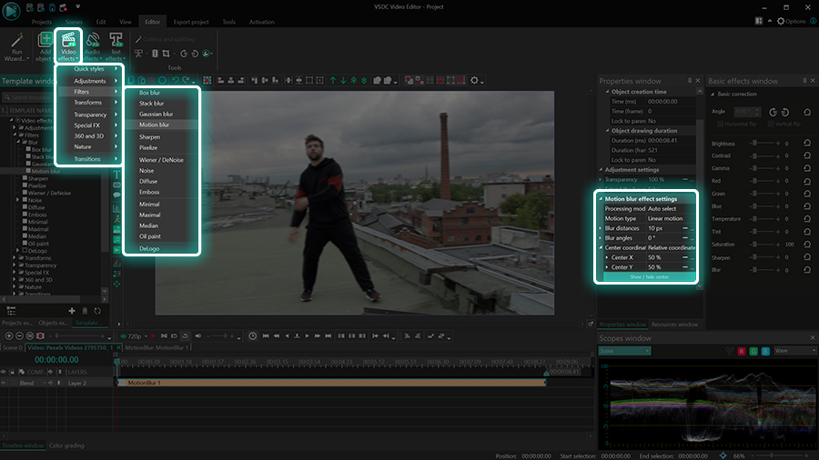 How to find the Motion blur effect in VSDC