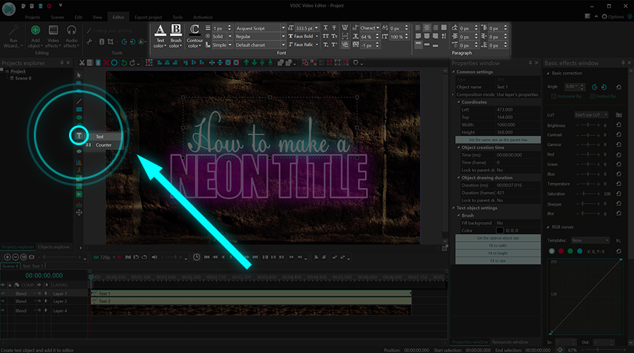 How to apply page neon text effect in video