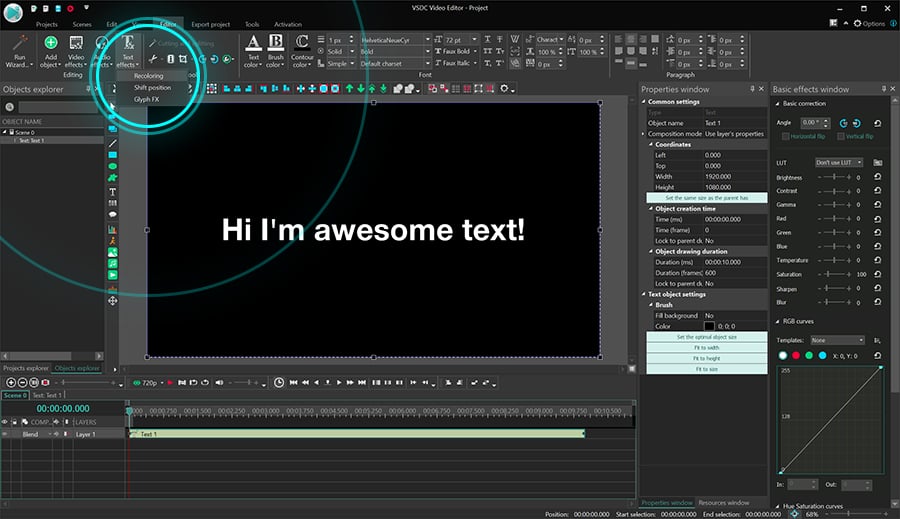 How to apply text effects in VSDC