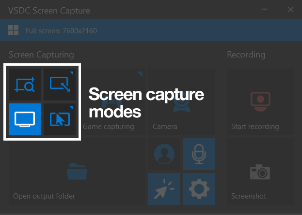 different screen capture modes