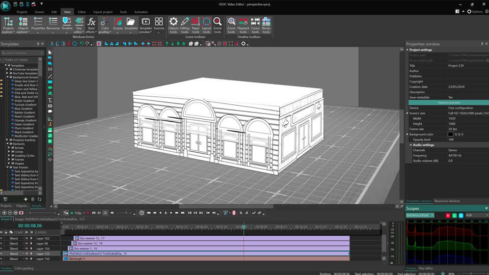 Creating a 3D object in VSDC by using the Perspective effect