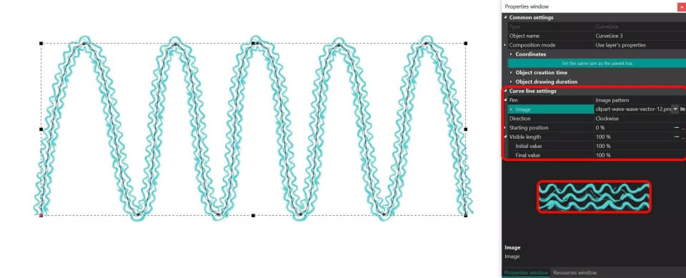 Remplissage par le mode Motif d'image pour les lignes courbes