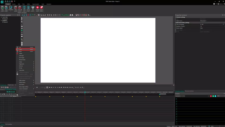 Selecting a layer on the timeline in VSDC