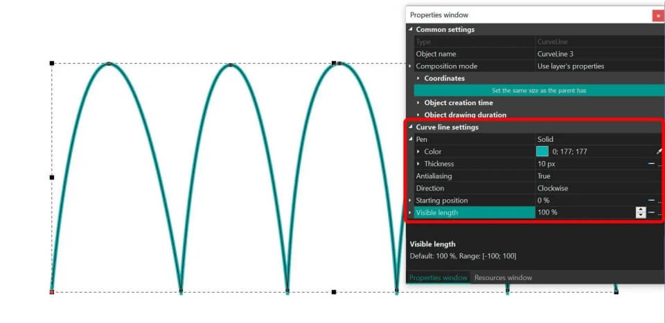 Curve line settings menu