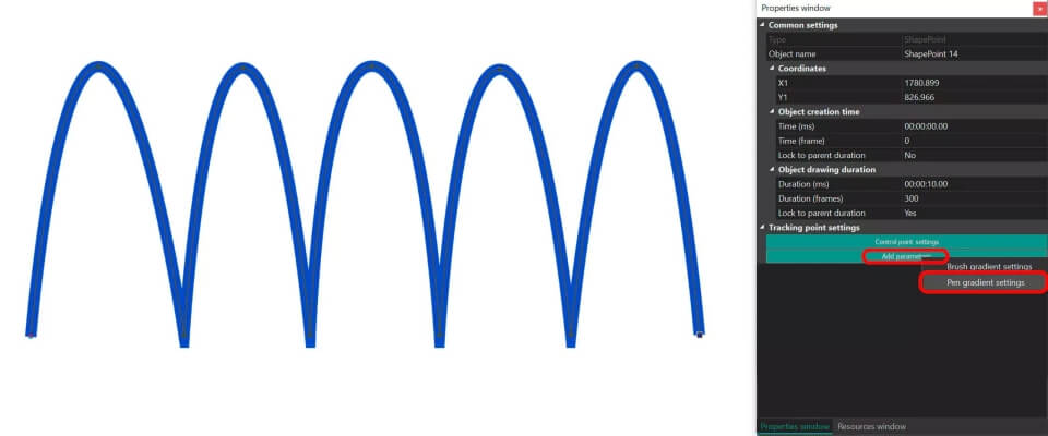 Point gradient fill for curve lines