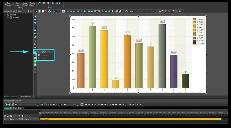 Adding a chart to a scene in VSDC Free Video Editor