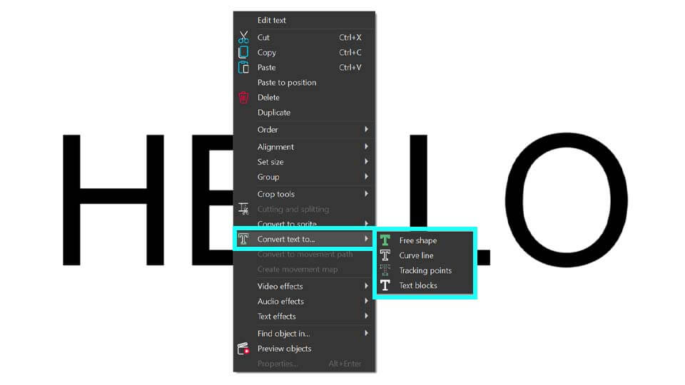 How to find the tool and its options for text conversion
