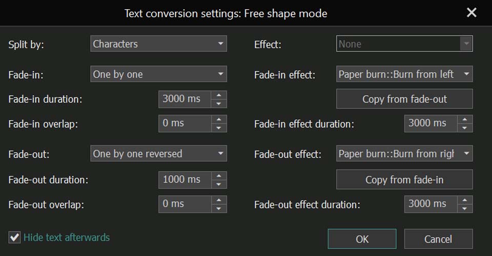 free shape mode Setting the values