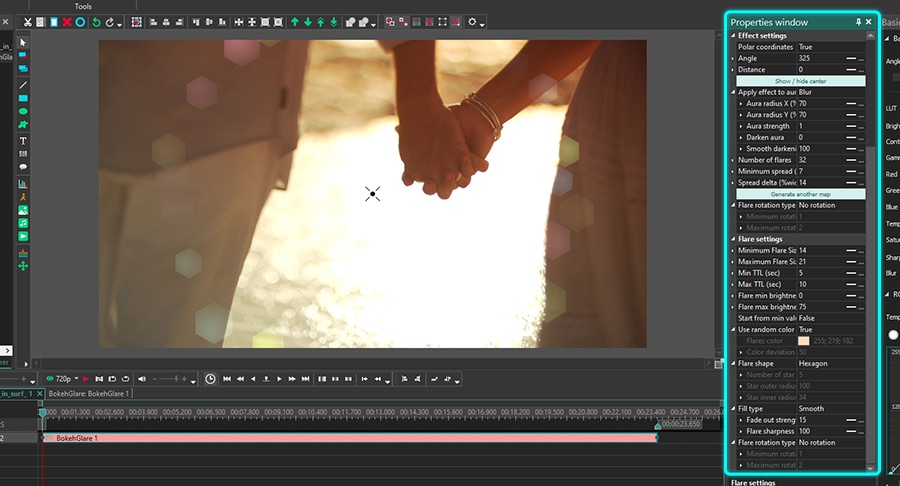 Bokeh glare effect settings window