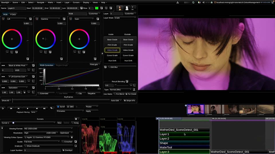 Baselight features a variety of innovative color grading and correction tools.