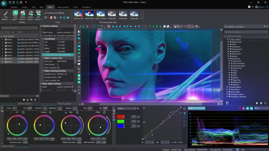 VSDC is as a highly effective and versatile video editing suite for both color grading and color correction with a wide set of advanced video editing tools.