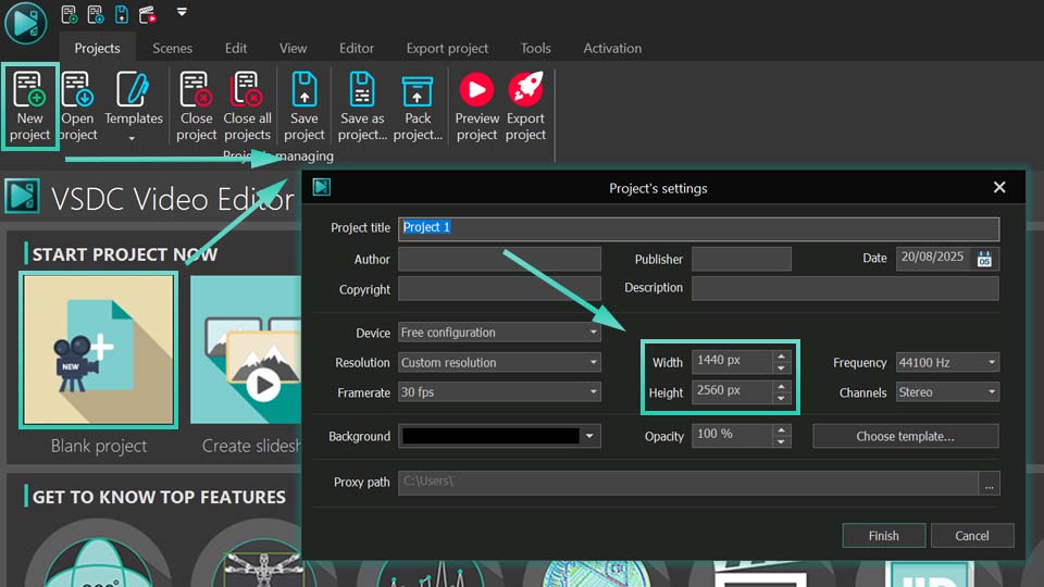 How to Set Project Size and Resolution