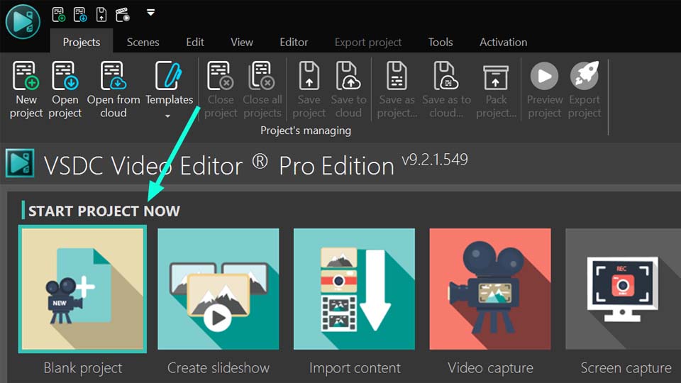 How to create a new project in VSDC