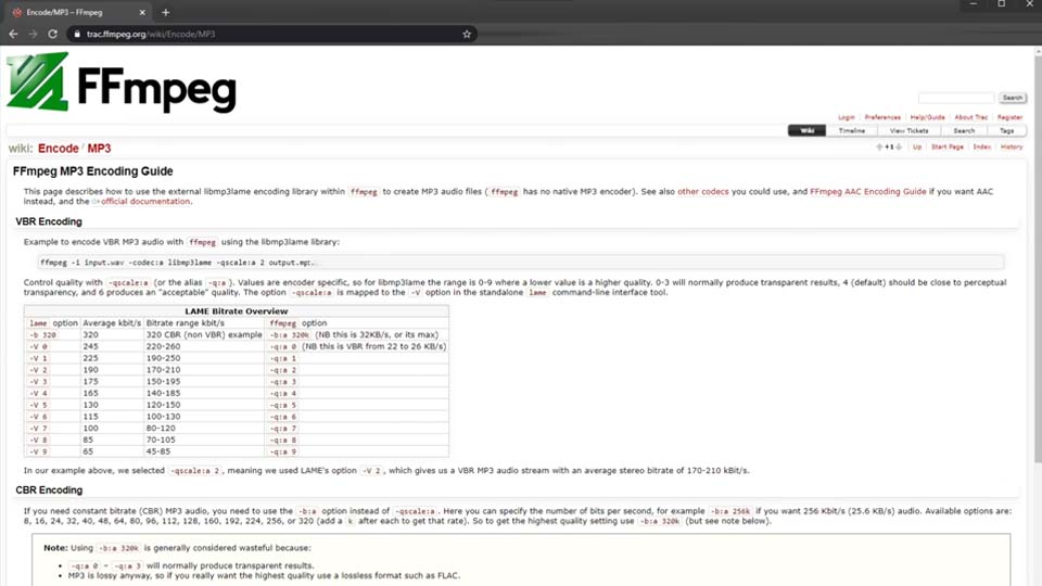 Exporting audio in FFmpeg