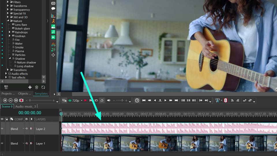 Selecting an audio file on the timeline