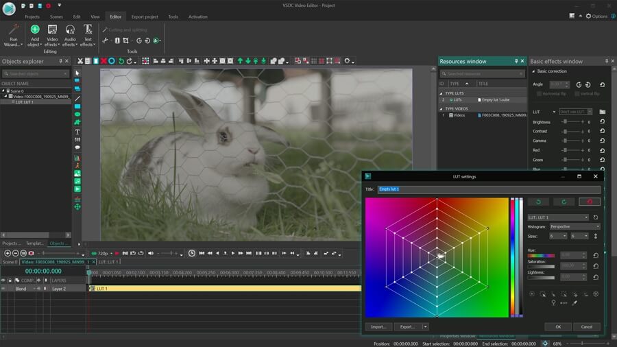 Resources window to open the LUT editor