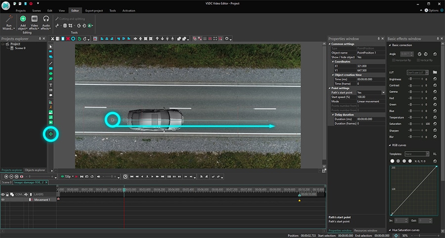 How to use the Movement feature in VSDC Free Video Editor