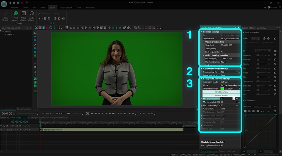 VSDC Chroma Key effect settings