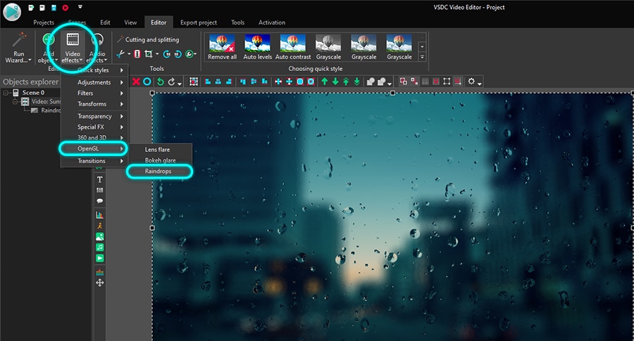 How to apply a raindrop video effect in VSDC