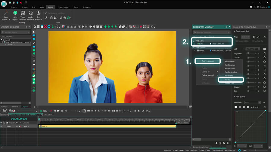 How to create an empty LUT in video editor