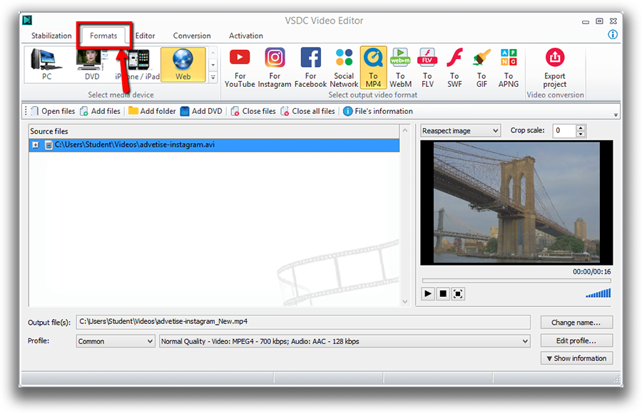 vsdc stabilize video