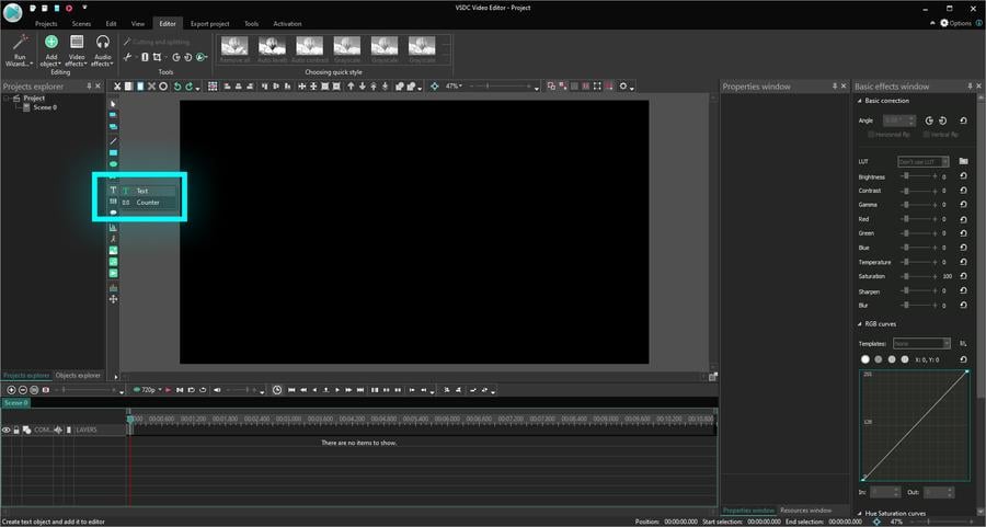 how to add text on vsdc video editor manual