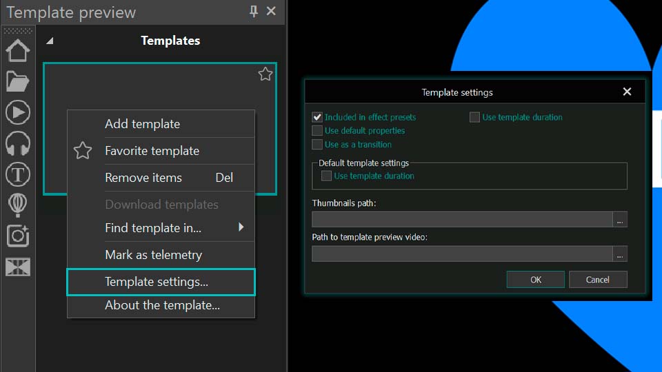 Template Settings for a newly created custom VSDC template