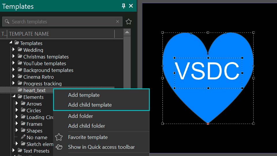 Saving a custom template in the VSDC Templates window