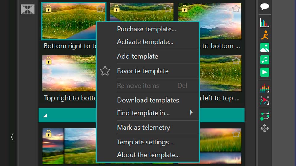 Context menu for a template in the VSDC Templates window