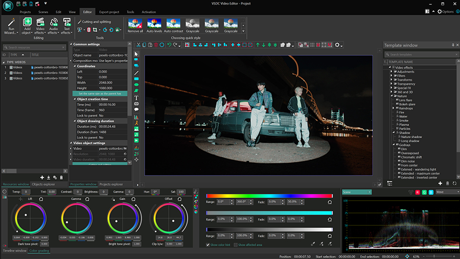 O VSDC Video Editor recebeu a correção de cores das rodas LIft, Gamma, Gain