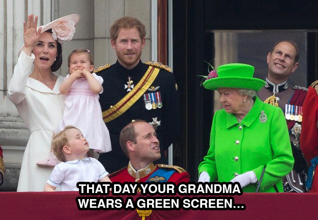 The queen is wearing green