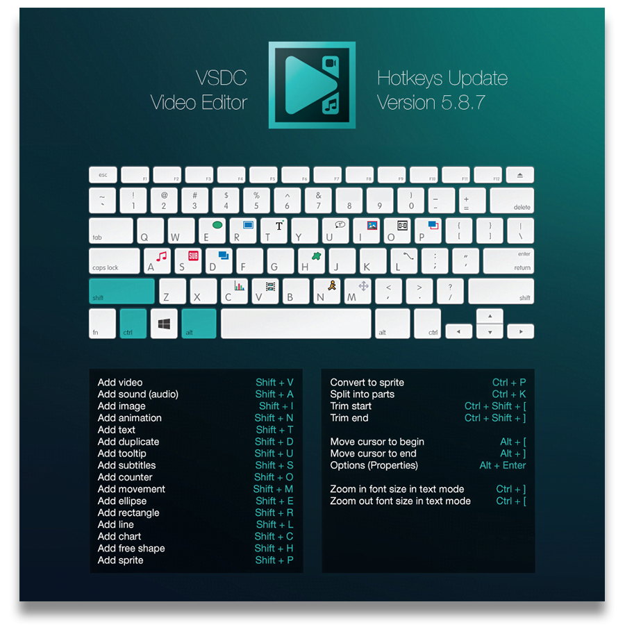 raccourci clavier vsdc